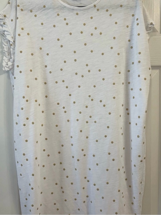 Boden Dresses & Skirts - Boden Jersey Knit Polka Dot Gold White Dress Ruffle Short Sleeve Size 12R